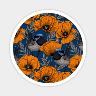 Fairy wrens and orange poppies Magnet